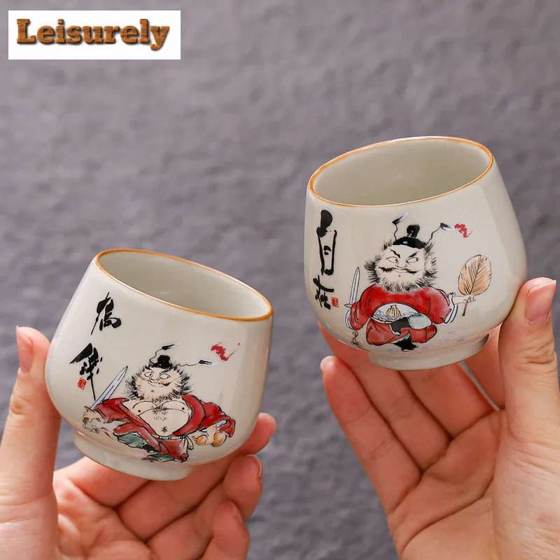 130ml Lucky Rich Ru Kiln Porcelain Teacup Large Capacity Tasting Tea Bowl Cute Water Jug Funny Coffee Mug Chazhan Kung Fu TeaSet