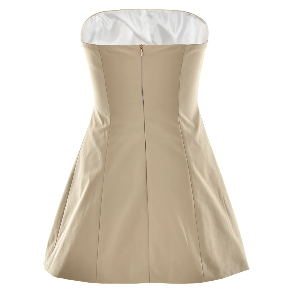 JULISSA MO - Vestido sexy sin tirantes, corte A, con botones, color caqui, sin mangas, cintura alta, informal, ajustado, para otoño, 2025