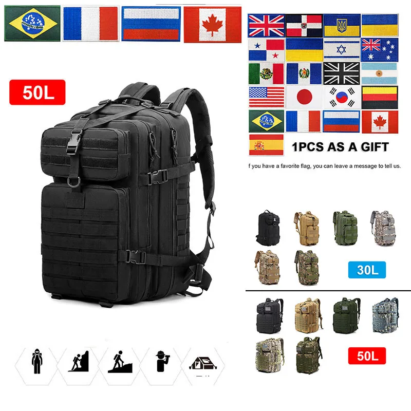 

1000D Backpack Mountaineering New Men 30L or 50L Outdoor Sports Waterproof Bag Military Hunting Knapsack Hiking Camping Rucksack