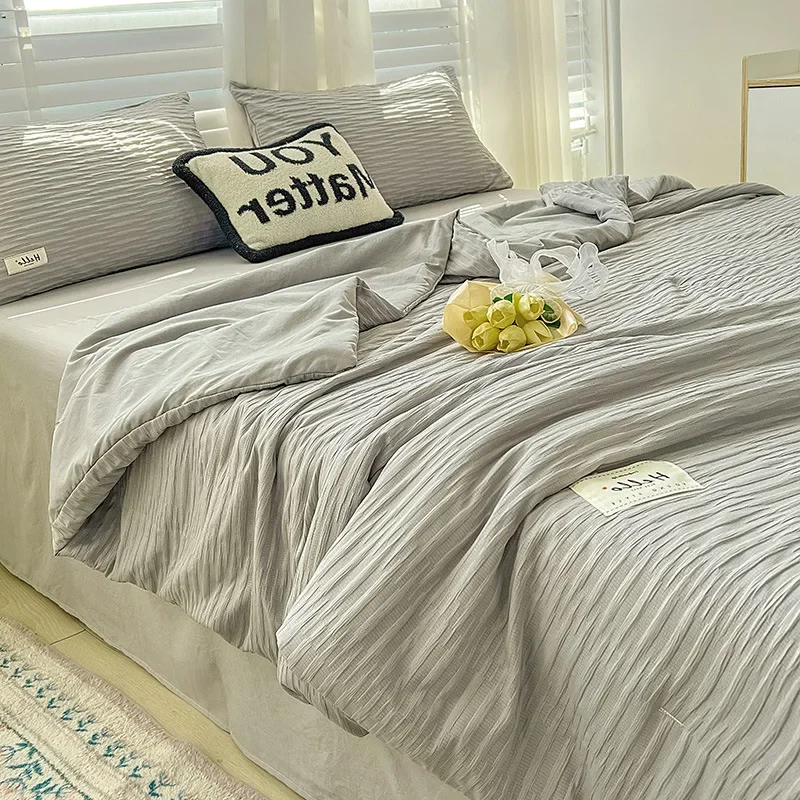 Korean Style Seersucker Washed Cotton Summer Quilt Four-Piece Set