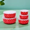 American enamel preservation bowl five-piece set with lid red and white polka dot 2