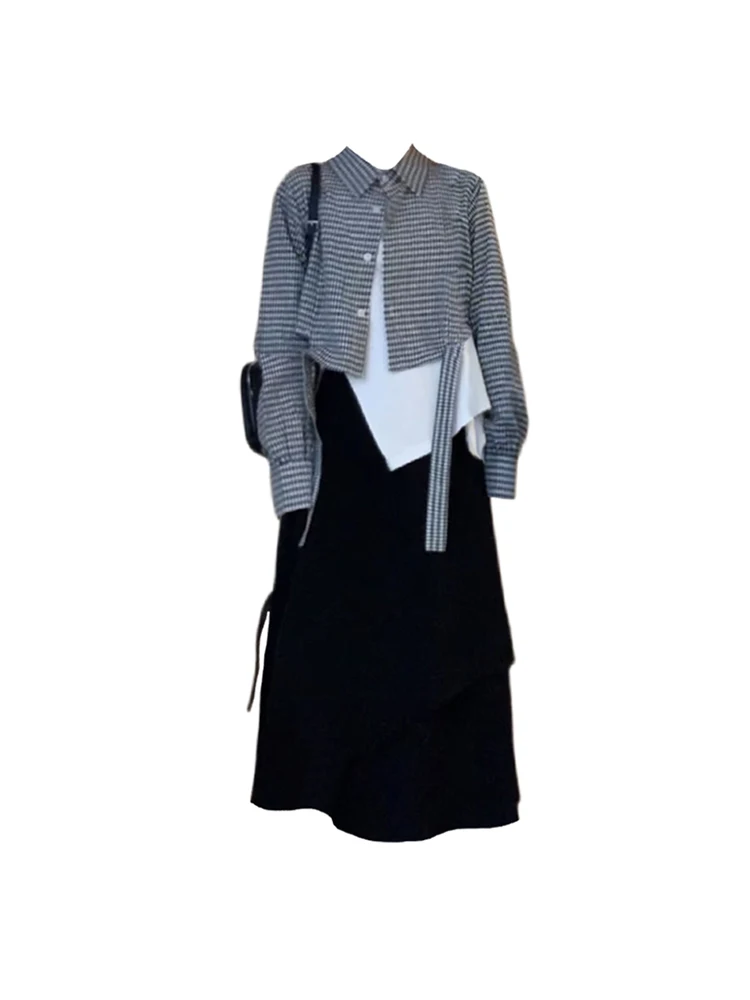 

Женская винтажная Блузка в клетку, элегантная повседневная Асимметричная блузка в Корейском стиле с воротником с лацканами, милый офисный топ на лето