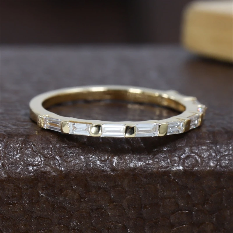 JY Jewelry Lab Diamond Half Eternity Band 18K Yellow Gold 3.0*1.5MM Baguette Matching Ring Gold Ring Wedding Band Ring For Women - Image 2
