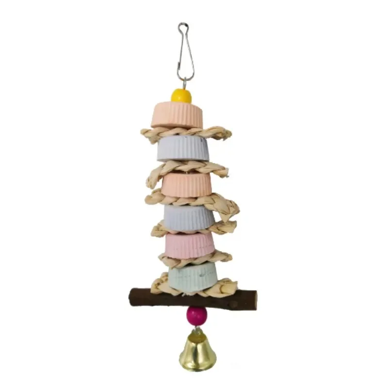 Parrot Calcium Supplementation and Bite Supplies, Bird Toy Grinding Stone Bite String, Straw Corn Skin Toy Apple Branch Bite 5