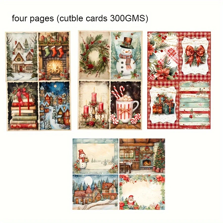96pcs Card and Sticker Classic Christmas Santa Claus Snowman Xmas Tree Patterns Holiday Party Flag Scrapbook