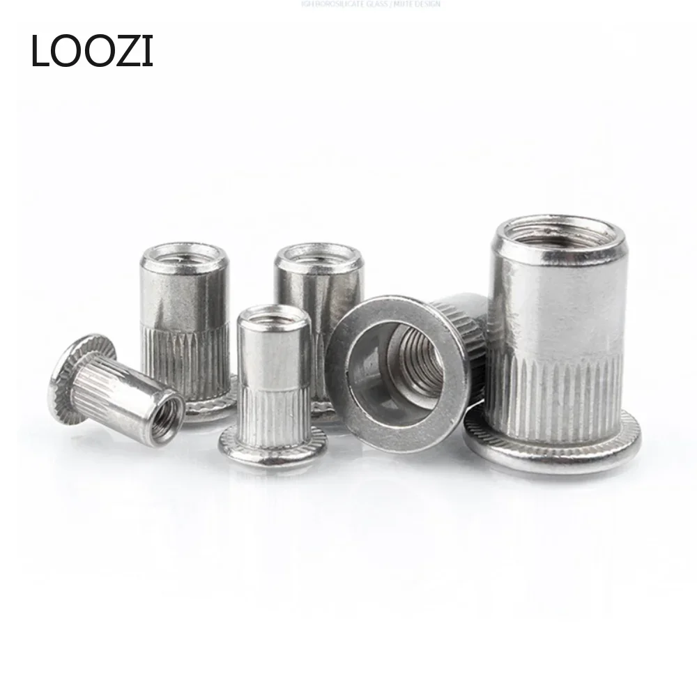 Rivet Nut M3 M4 M5 M6 M8 M10 304 Stainless Steel Flat Head Threaded Nut Vertical Stripe Rivets Insert Nutsert Cap rivet nut