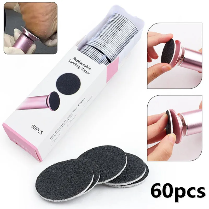 60Pcs Replacement Sandpaper Pad Disks Electric Foot File Callus Remover Machine Foot Pedicure Discs Sanding Paper Accessories