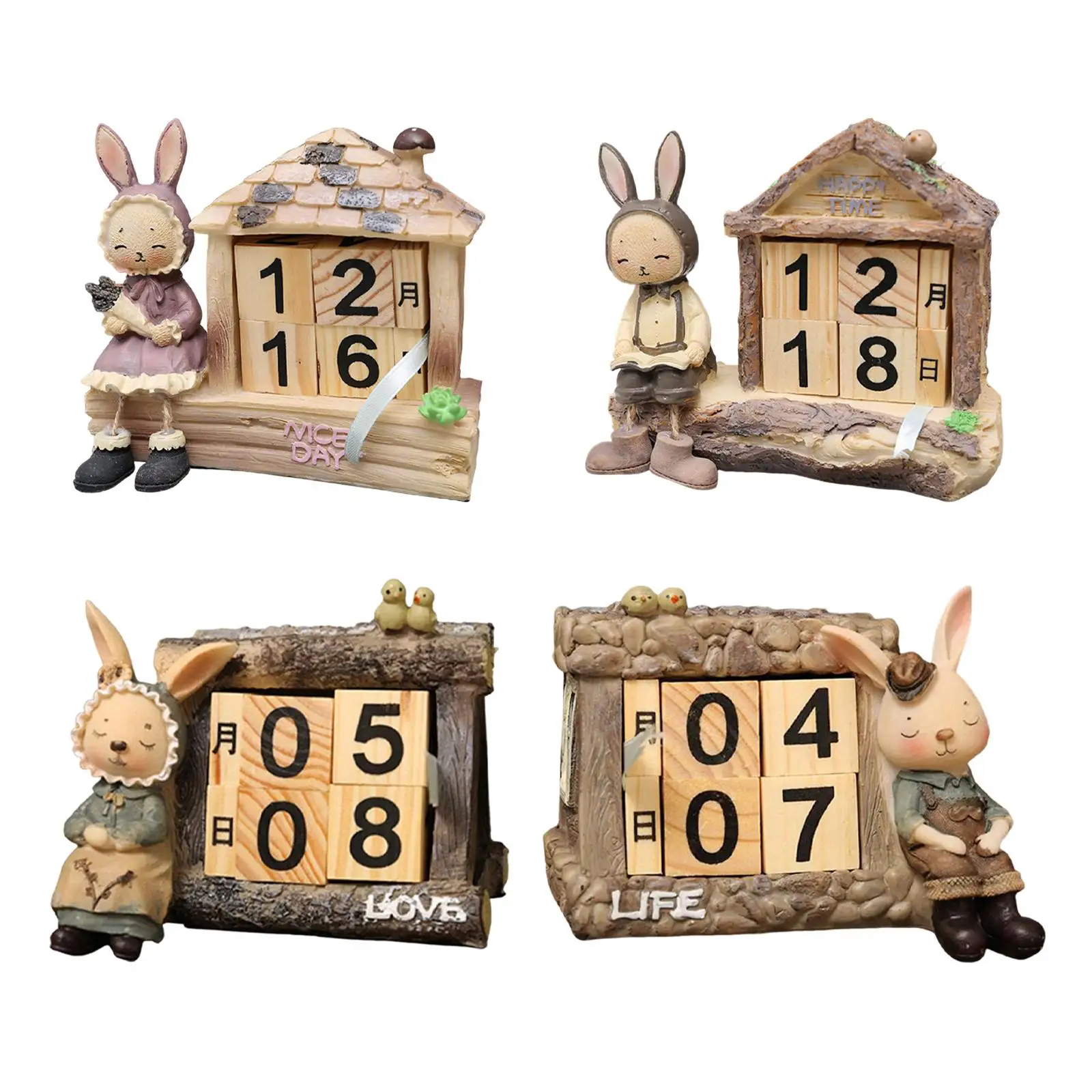 YUUFUU Wooden Perpetual Desk Calendar Blocks, Cute Desk