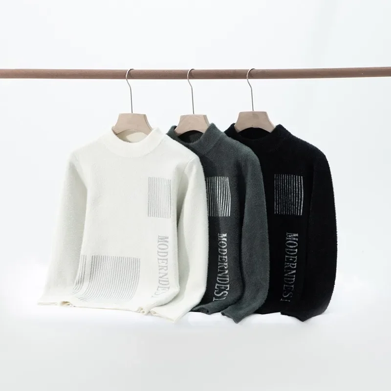 2023 New Half High Neck Alphabet Maglieria Autunno/Inverno Moda Uomo Casual Bottom Shirt