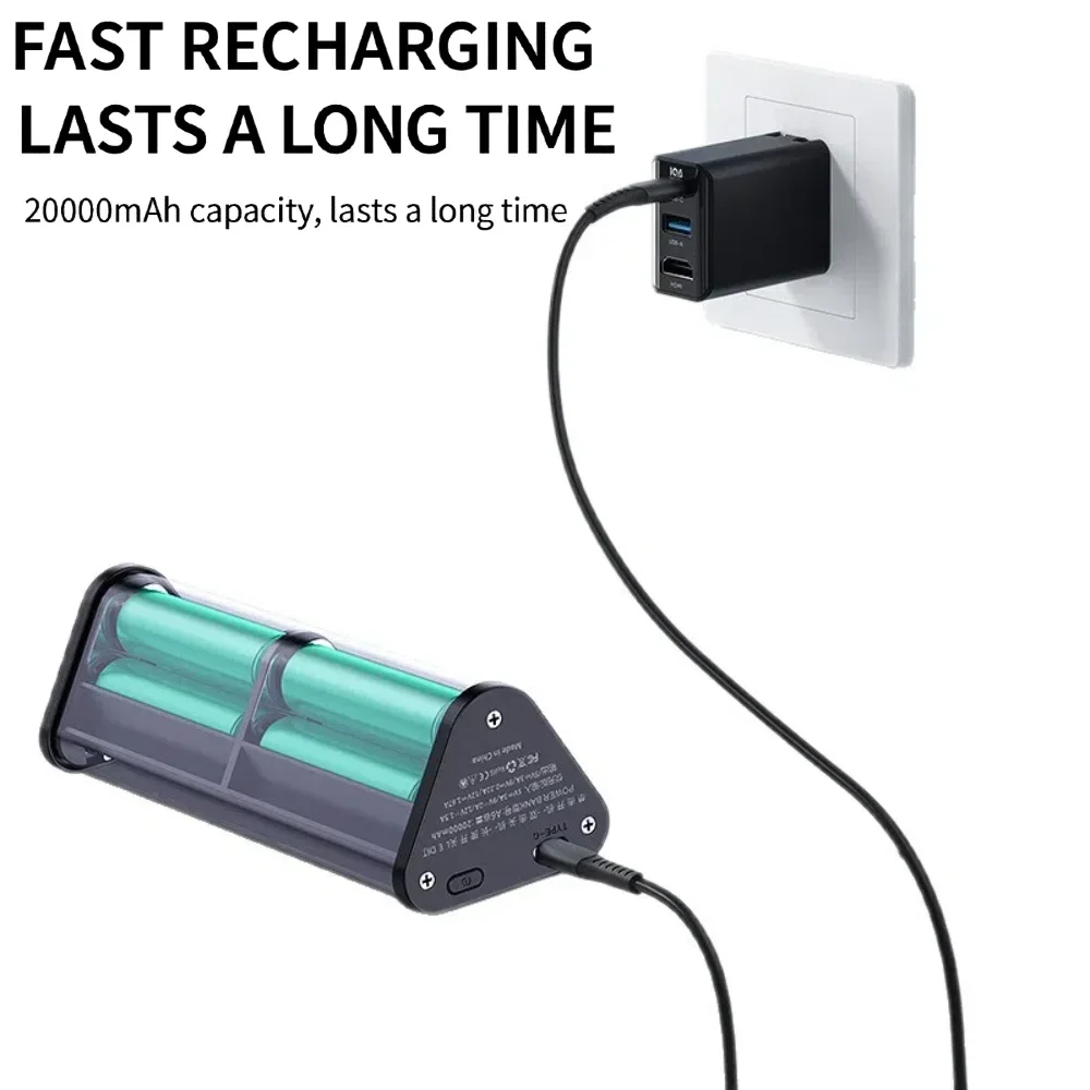 20000mAh 22.5W 모바일 전원 DIY 케이스 납땜 없음 6*18650 배터리 상자 DIY 충전 전원 LED 조명이있는 투명 쉘