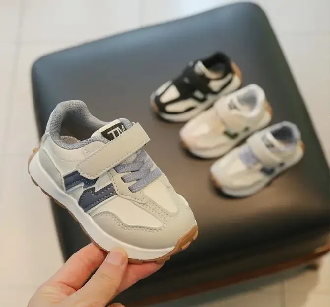 Children's Spring New Leather Upper Sneakers Kids Non-Slip Casual Shoes Boys Girls Soft Sole Students Tennis Toddler Sport Shoes 1