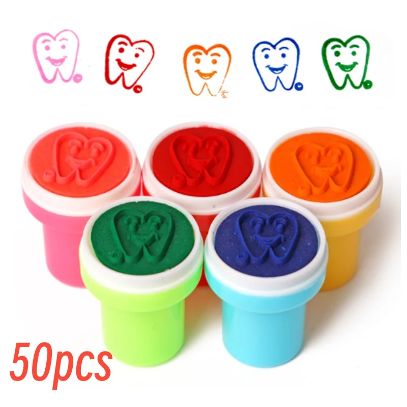 20/50Pcs Dentist Gift Smiley Face Tooth Stamper Kids Self-ink Tooth Pattern Stamps Encourage Seal Sticker Dentistry Souvenirs