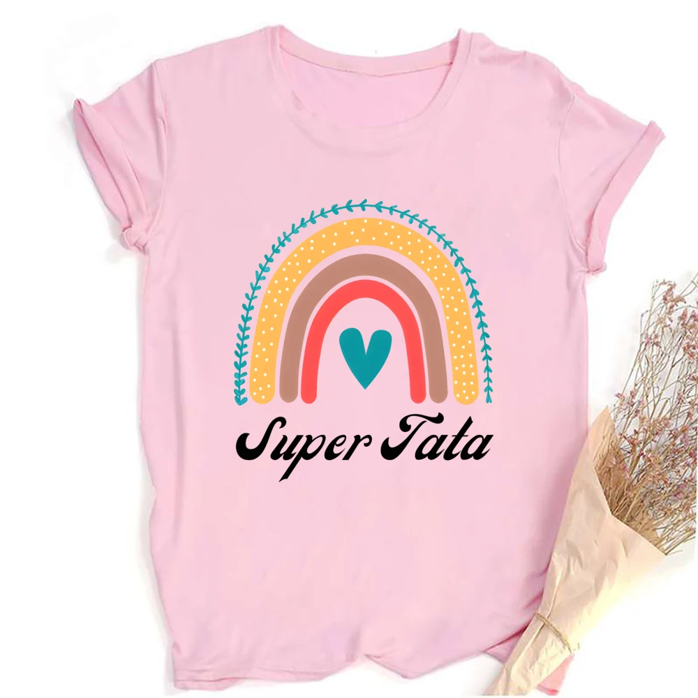 Super Tata Ranibow French Printed Shirts Funny Aunt Outfit T-shirt Women Short Sleeve Tee Tops Female Fashion Clothes T Shirt 3