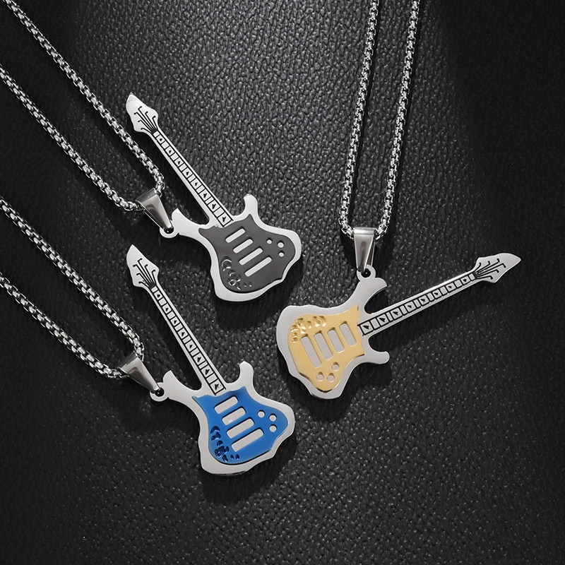 

Exquisite High Quality Stainless Steel Electric Guitar Shape Pendant Necklace for Men and Women Music Love Rock Hip Hop Jewelry