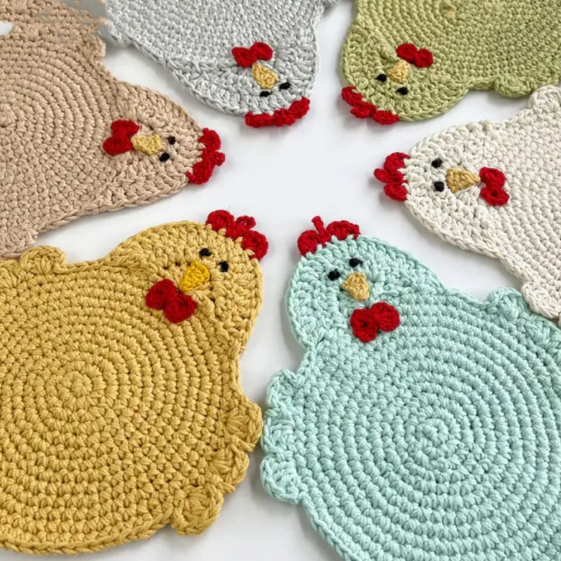 

Crochet Animal Coasters Big Hen Shaped Tea Coaster Cup Holder Mat Coffee Drinks Cup Doily Kitchen Christmas Wedding Decor