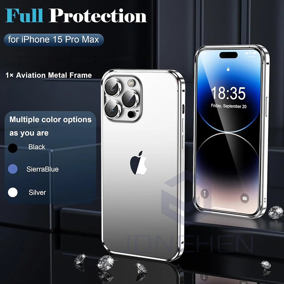 Leichtmetall-Bumper-Hülle für iPhone 12 13 14 Plus 15 16 17 18 Pro Max Luxuriöser Dünner Aluminium-Metallrahmen Schutz-Zubehör – Detail 3