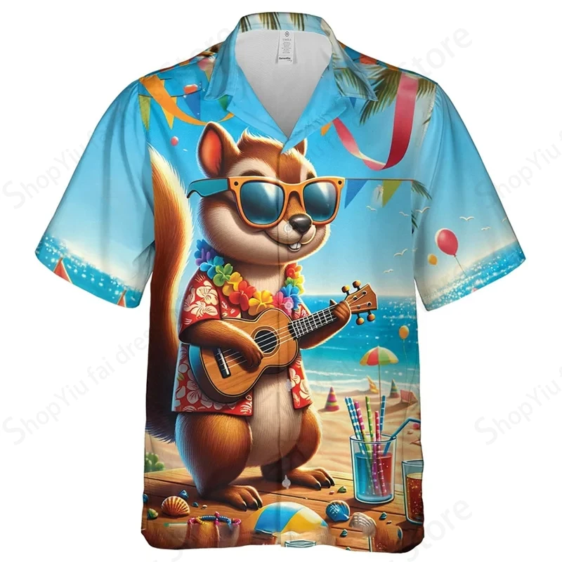 

Гавайская рубашка с забавным рисунком ананаса белки и 3d принтом, мужская и женская модная пляжная рубашка с отложным воротником, блузка с коротким рукавом