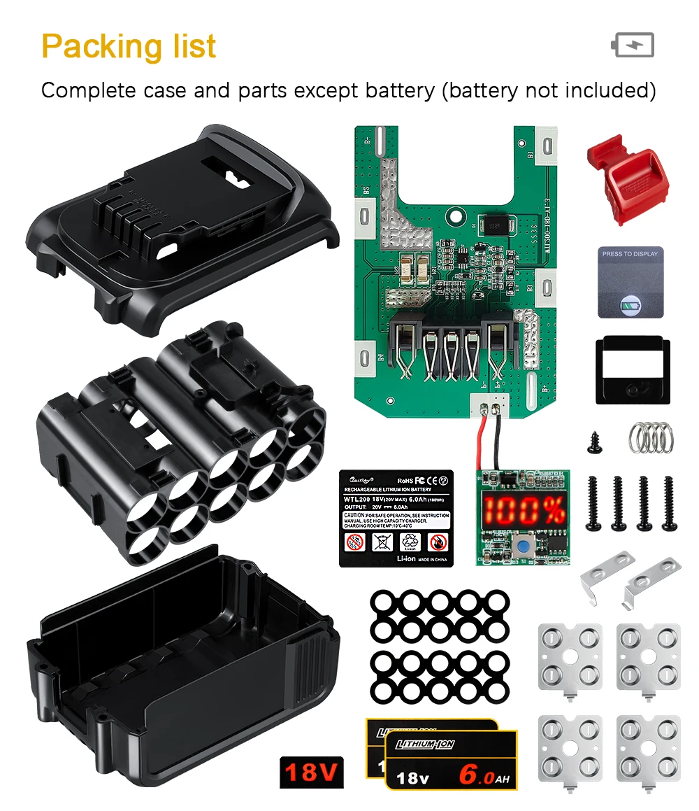 DCB200 Battery Case For Dewalt 18V 20V DIY 3Ah 6.0Ah DCB184 Shell Box with BMS P