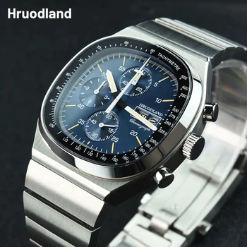 Relógio cronógrafo de quartzo masculino Hruodland, vidro de safira, aço inoxidável, relógio de pulso retrô, novo, 2022