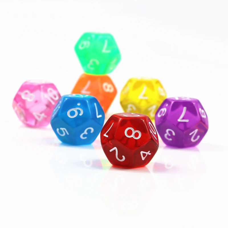 10개/세트 다면체 12면체 주사위 투명 D12 주사위 DND TRPG 테이블 게임 엔터테인먼트 용품
