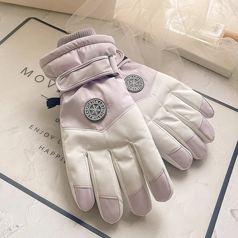 Winter Unisex Snowboard Ski Gloves PU Leather Non-slip Touch Screen Waterproof Motorcycle Cycling Fleece Warm Snow Gloves 4