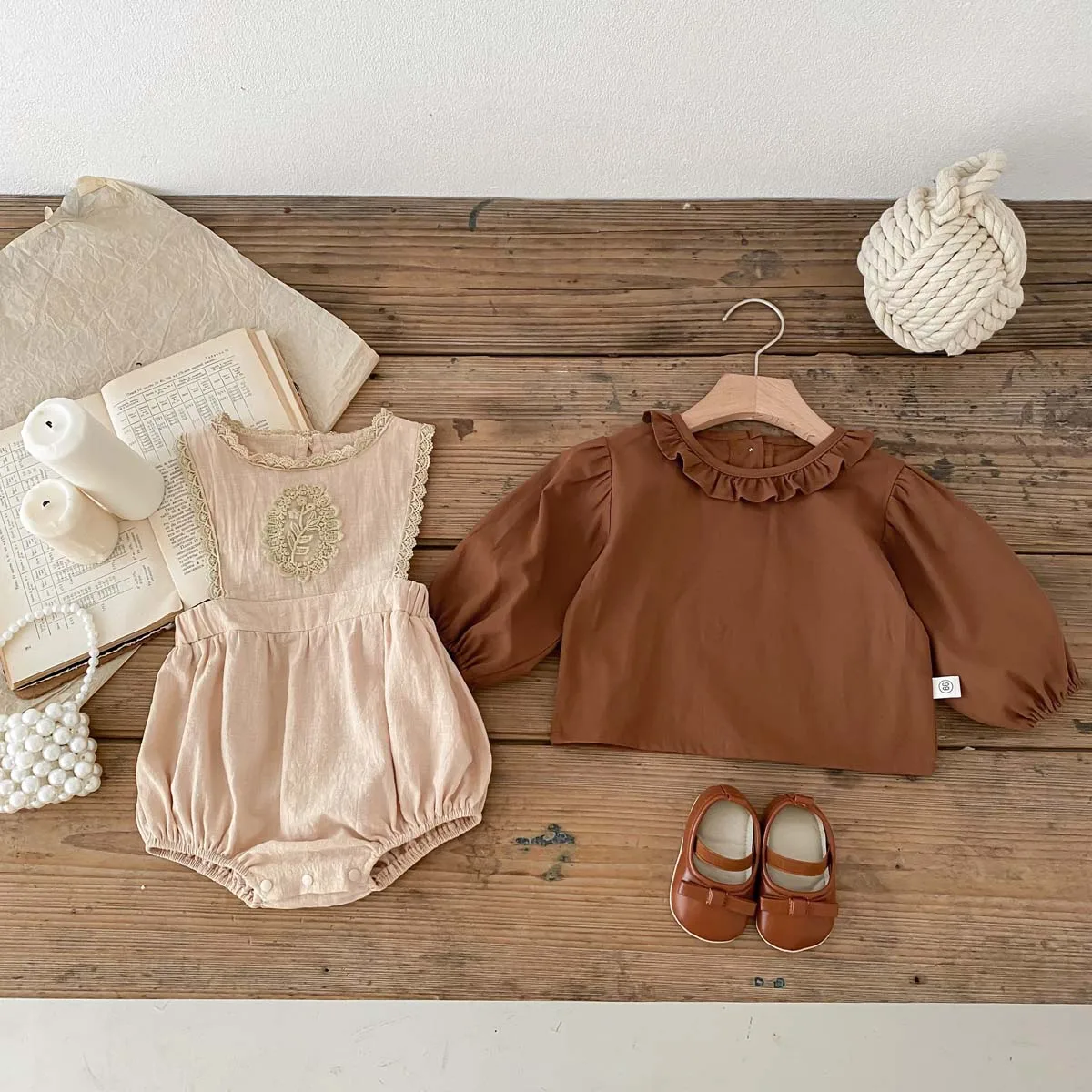 Baby Girl Ruffle Shirt & Lace Romper Set 3