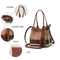 New Plaid Canvas & Cowhide Small Handbag for Women – Caramel Color Designer Shoulder Purse, Vintage Checkered Fashion Bag - Image 6
