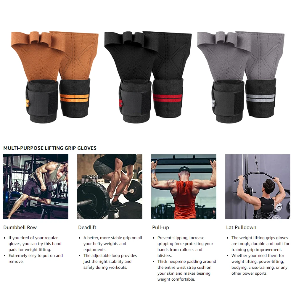 KitSac - Guantes de entrenamiento para hombre, guantes de gimnasio para  levantamiento de pesas, doble acolchado con correa de muñeca y gancho,  guantes
