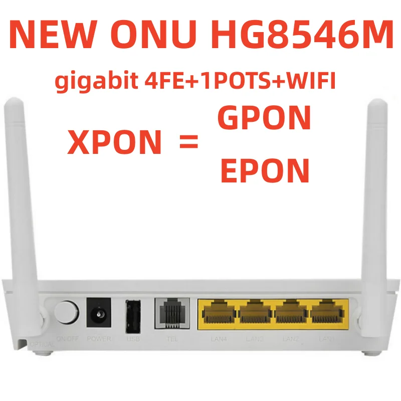 

100%NEW ONU HG8546M ethernet port GPON terminal FTTH 4FE+1POTS+WIFI EPON XPON ONT Modo Roteador Lan Port ONU GPON