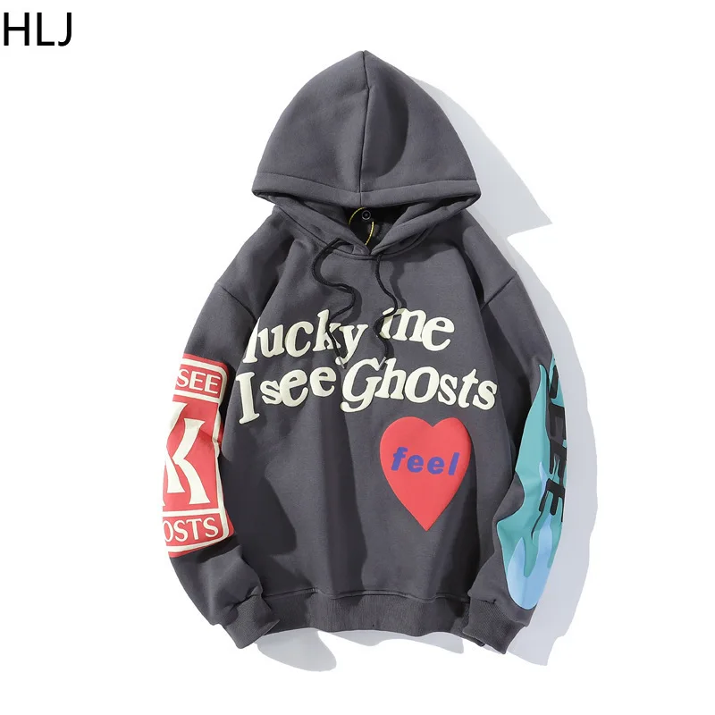 

HLJ Fashion Streetwear Women Letter Printing Long Sleeve Loose Sweatshirts Autumn Casual Neutral Style Hooded Pullover Clothing