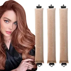 Heatless Hair Curling Rod Headband - Soft Flexi Rods for Lazy Curls, No Heat Hair Styling Tools (3PCS KHAKI)
