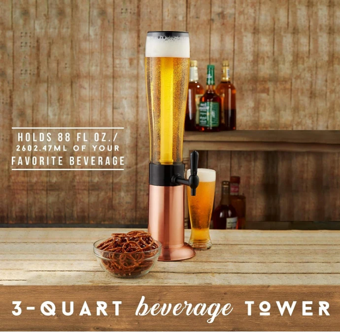 Beer tower drink dispenser with Pro-Pour faucet and freezer tube to keep drinks cold, perfect for parties and game days 2