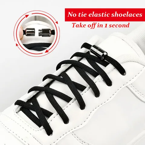 1 Pair Elastic Shoelaces Sneaker Shoe Laces for Men Women Metal Lock No Tie Lazy Shoestrings off White Black Shoe Accessories