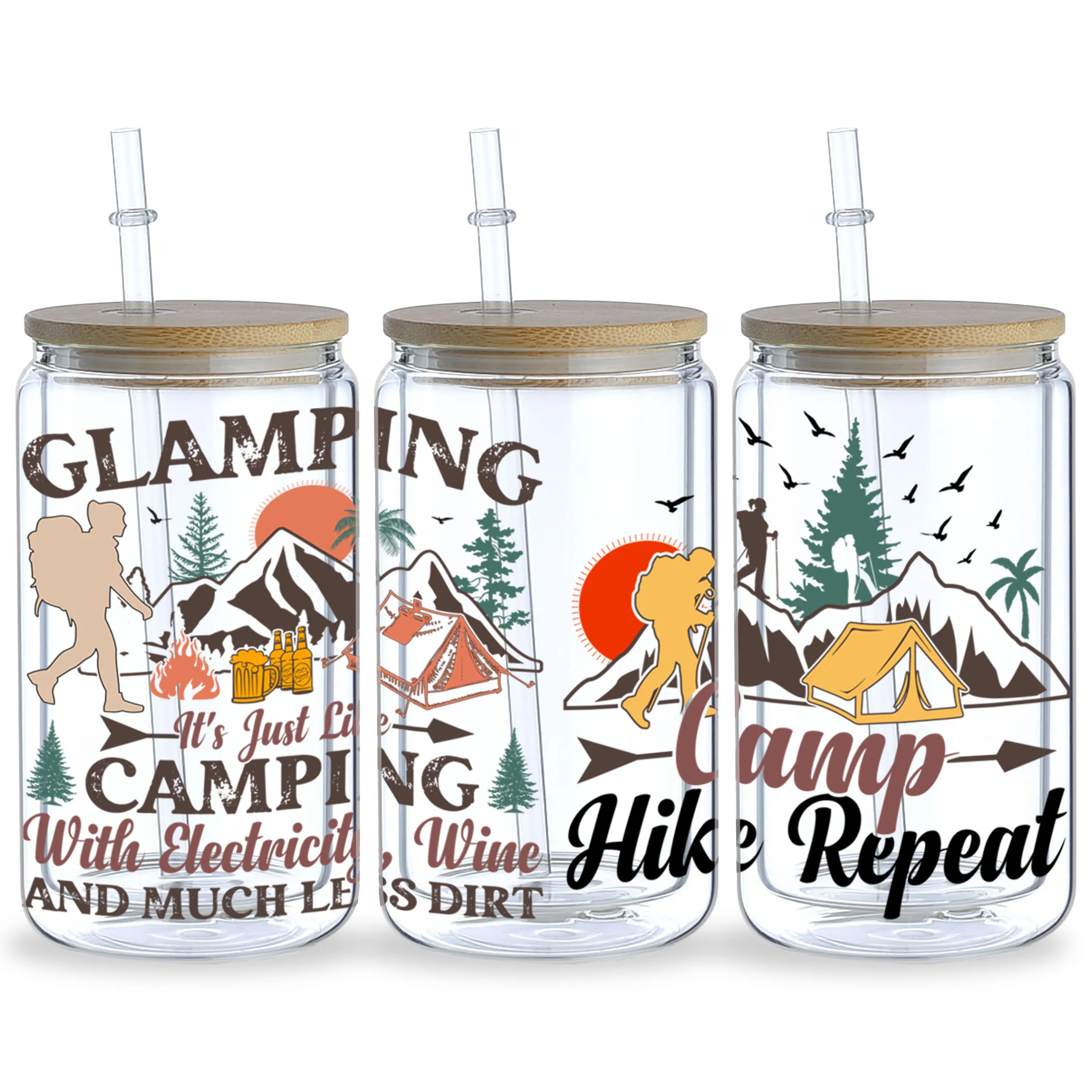 5sheets Camping Themed UV DTF Cup Stickers, Waterproof Sticker Pack For Decorating Mugs, Cups, Bottles, School Supplies, Etc