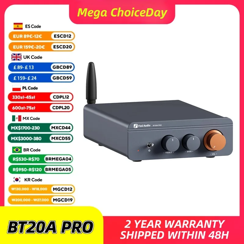Fosi Audio BT20A Pro TPA3255 Bluetooth Sound Power Amplifier