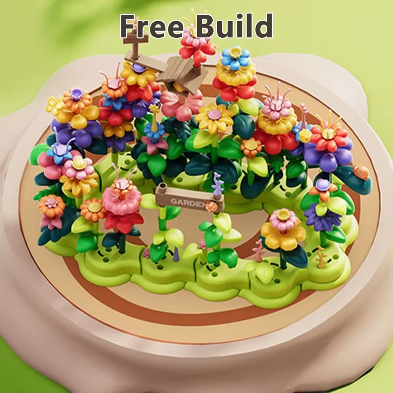 Block Garden Plant Ornaments Potted Flowers Diy Building Blocks Puzzle Child Creativity Toys Potted plant Small Particle Flower