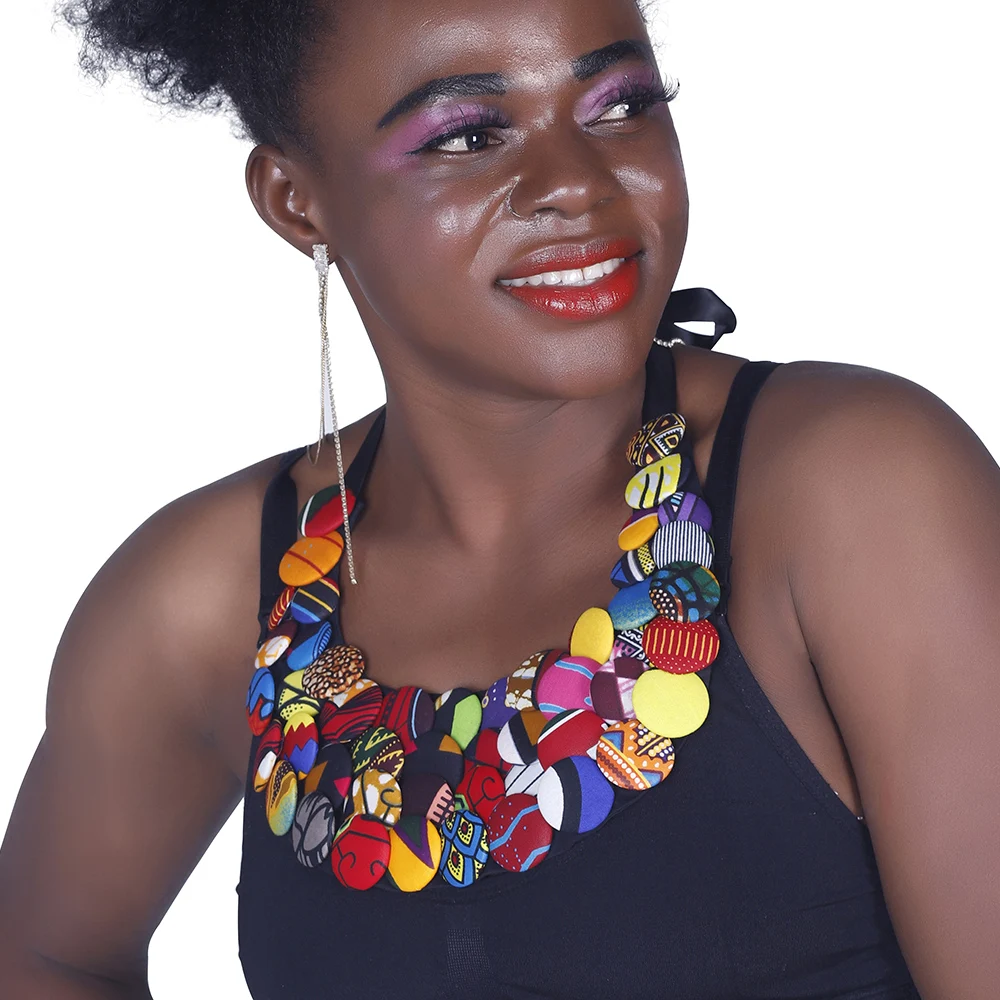 Ankara African Multi Strand Color Button Necklaces & Pendants For Women Choker Statement Necklace For Gift WYA055