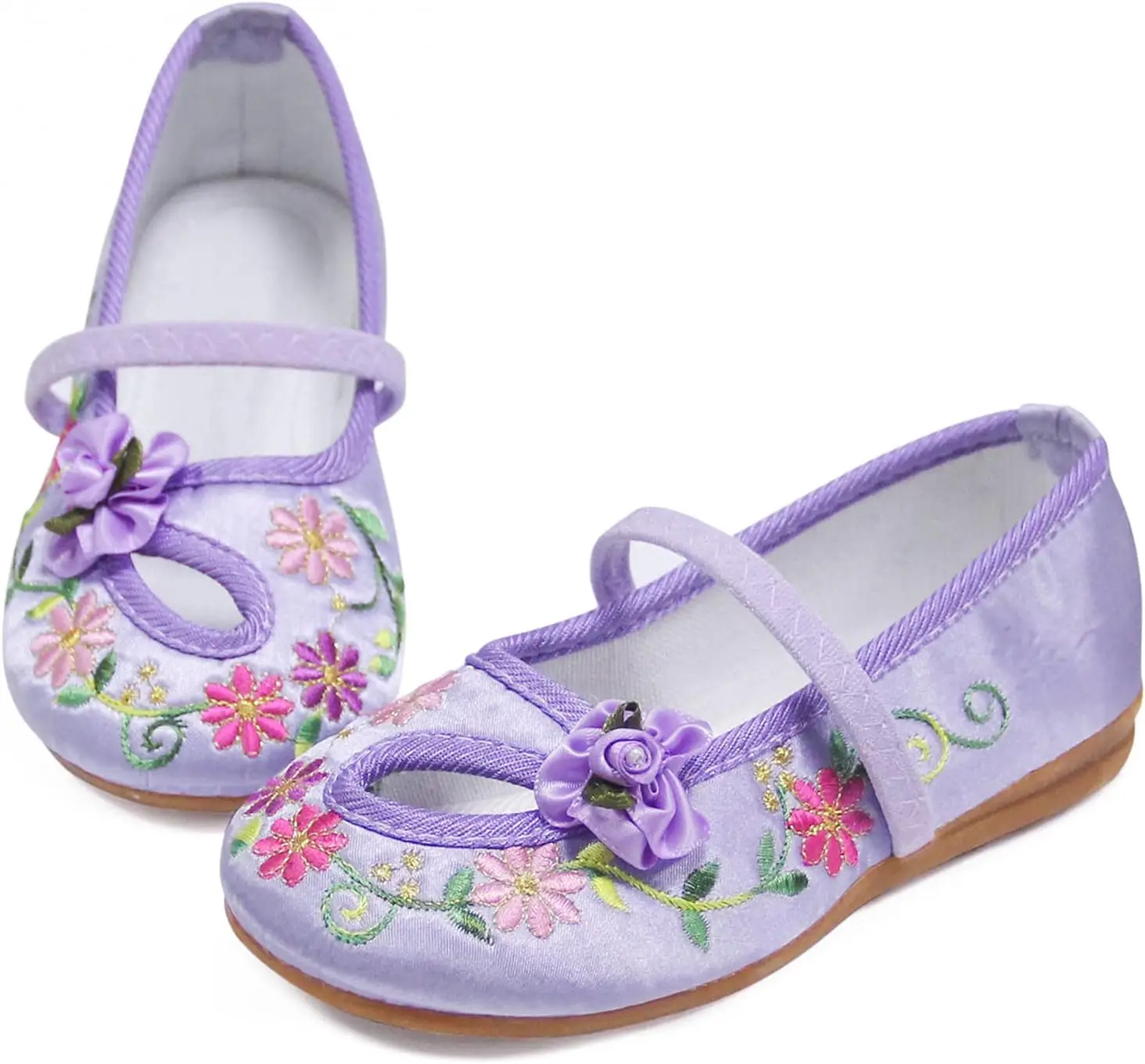 

Kids Peach Flower Embroidered Children Canvas Ballet Flats Kids Casual Comfort Slip-on Ballerinas Carnival Dress Up Cosplay Shoe