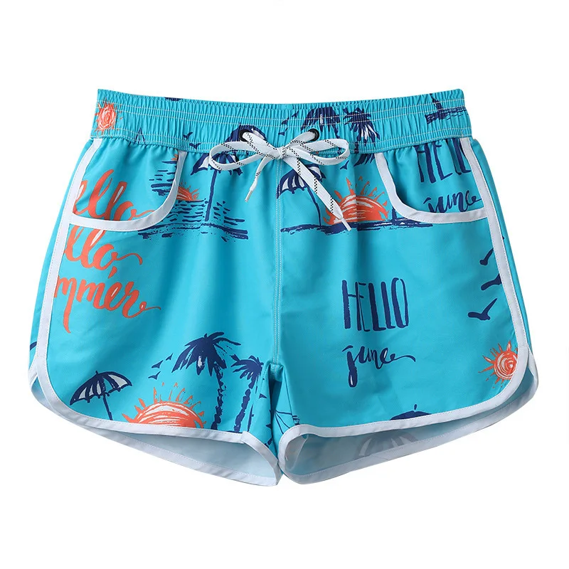 Casual Beach Vacation Suits Couples Swimwear Loose Split Set Quick Drying Beach Pants Shorts with Cotton T Shirt