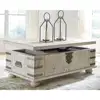 Reclaimed Solid Pine Coffee Table Distressed Finish Whitewash 2 Handles Metal Accents Residential Use Durable Design 350 lbs 6