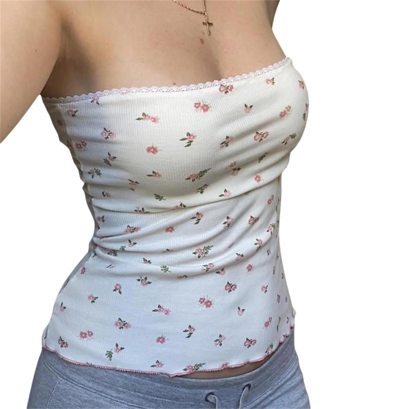 

2023 New Summer Fashion Hot Sale Women Tube Tops Holiday Casual Strapless Backless Flower Print Ladies Vests for Club Party