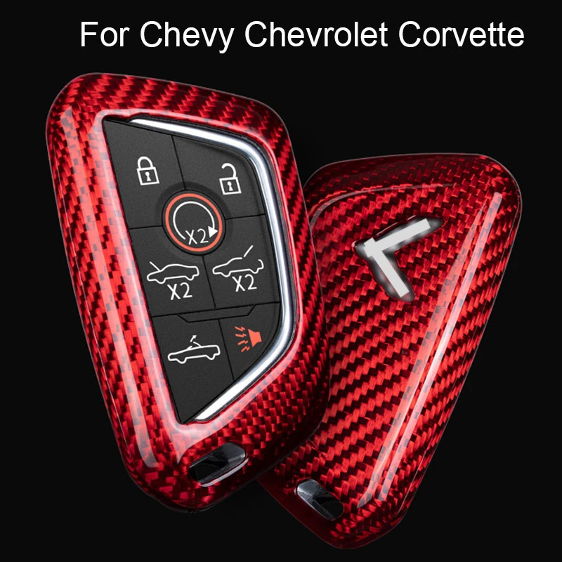 

Carbon Fiber Car Key Case Cover for Chevy Chevrolet Corvette C8 Coupe 7 Button Z51 2020 2021 Remote Key Holder Car Accessorie