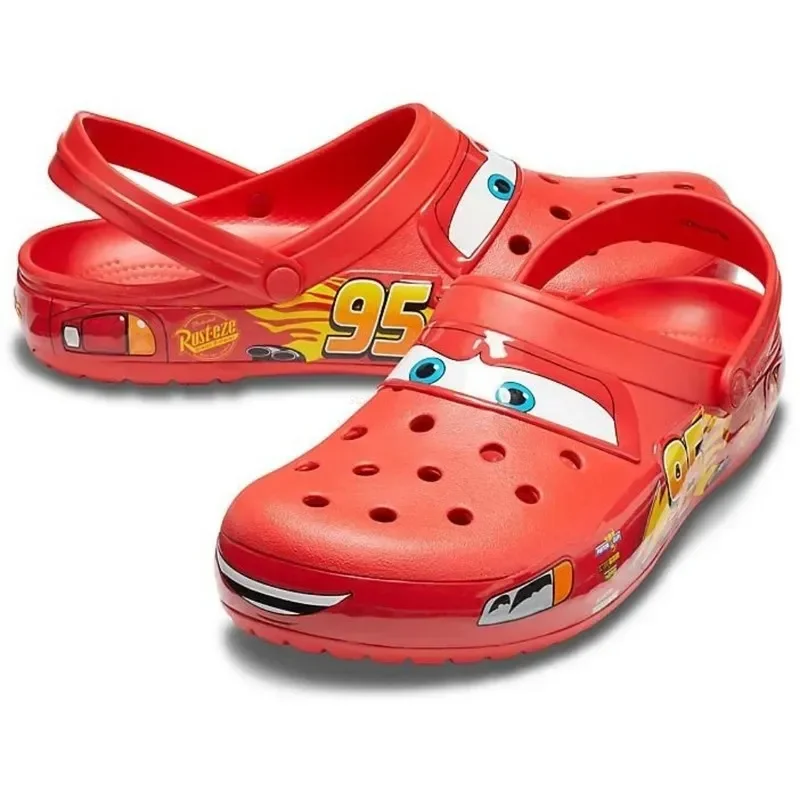 

Туфли Disney New Lightning Mcqueen Pixar Мультяшные, однотонные водонепроницаемые пляжные тапочки, сандалии, Повседневная дышащая обувь с запахом на щиколотке, подарок