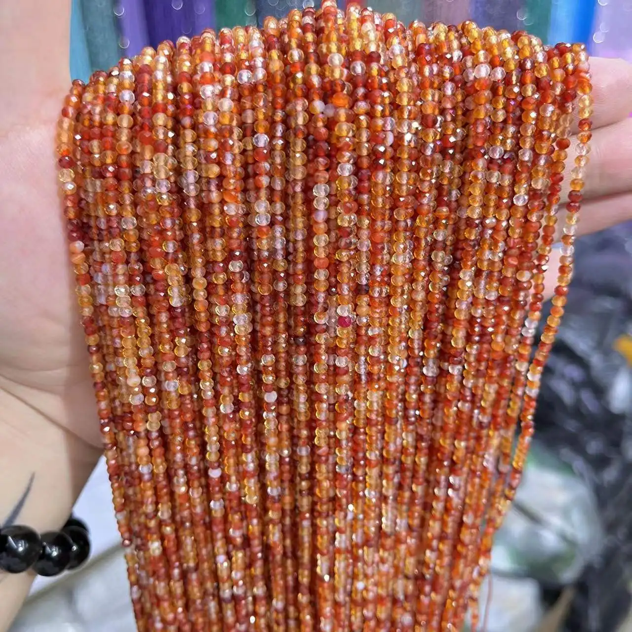 

2/3/4MM Red Flower Agate Faceted Round Natural Stone Loose Spacer Beads For Jewelry Making DIY Bracelet Necklace 15” Wholesale