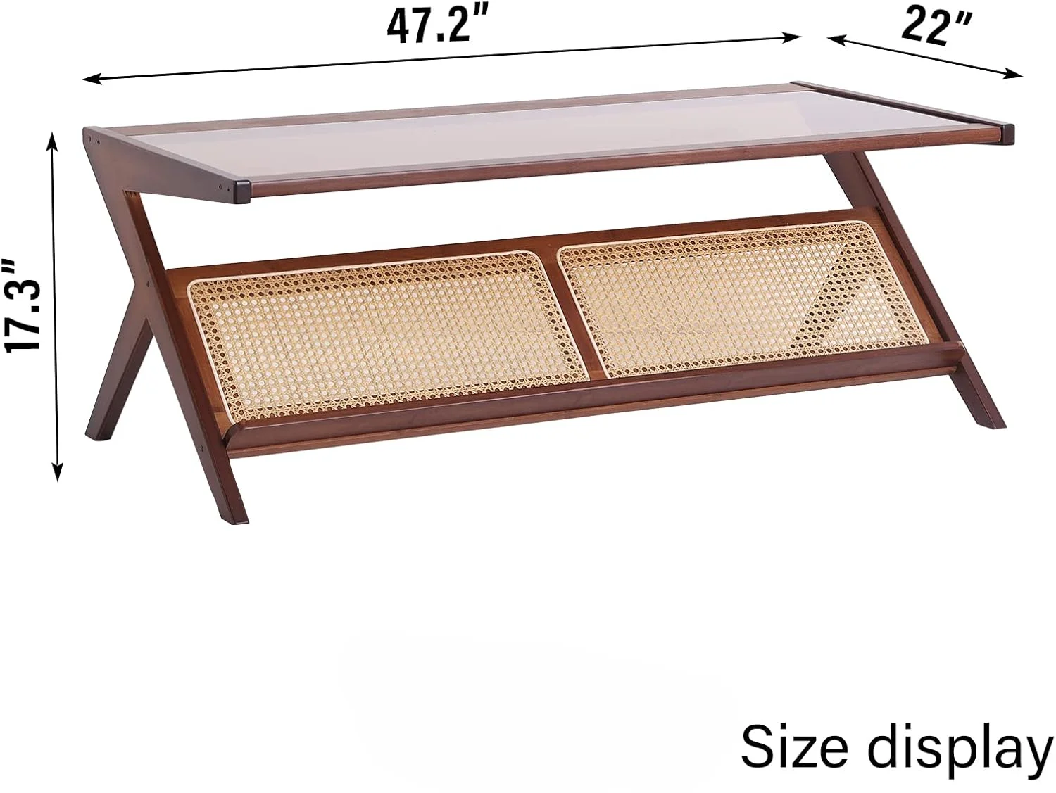 Coffee Table, Glass Nightstand Side Table, Boho Wooden End Table with Storage for Living Room,Dining Room, Tea 2