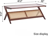 Coffee Table, Glass Nightstand Side Table, Boho Wooden End Table with Storage for Living Room,Dining Room, Tea 2