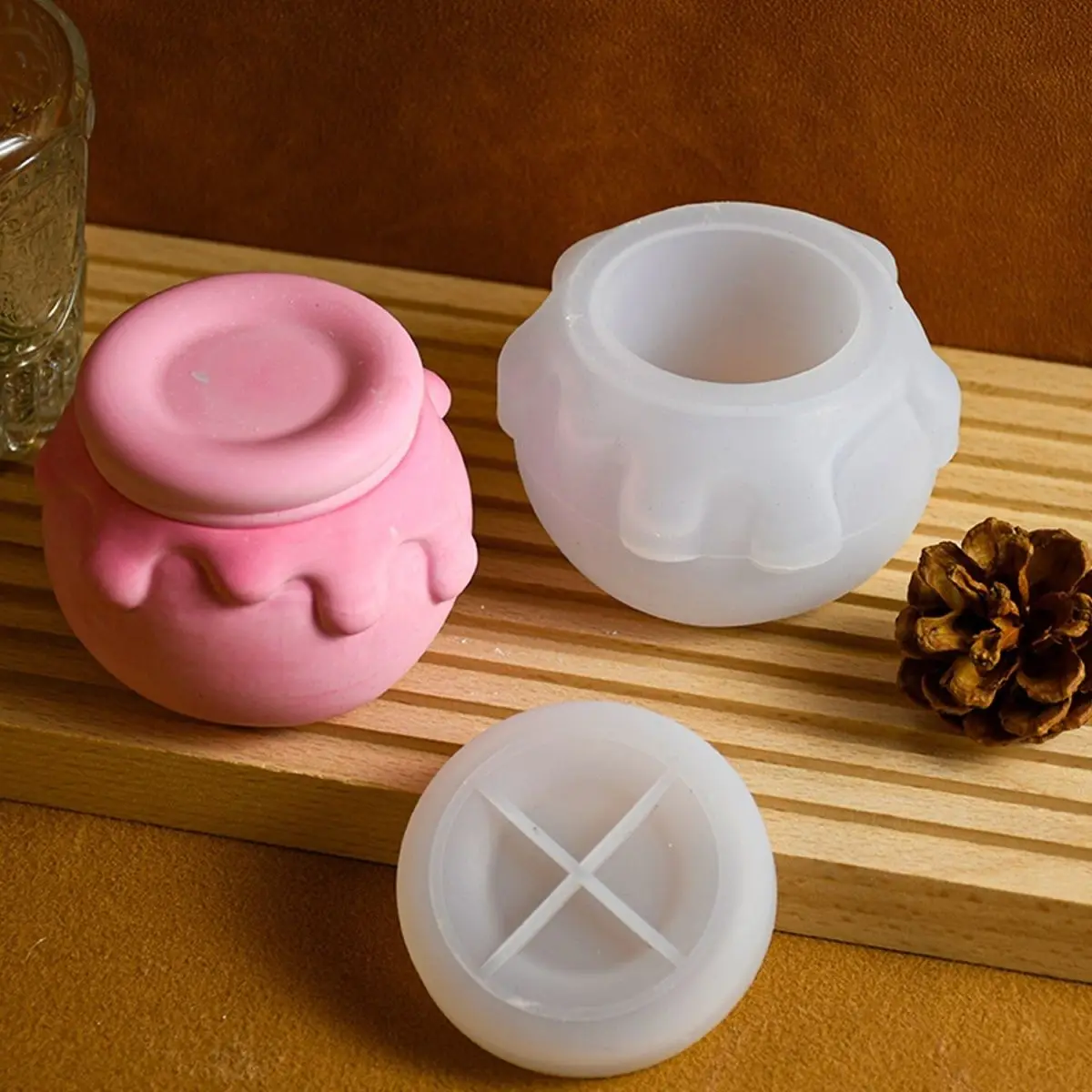 Candle Cup With Lid Silicone Mold Honey Modeling Diy Cement Gypsum Aromatherapy Candle Container Ornaments Crystal Glue Storage