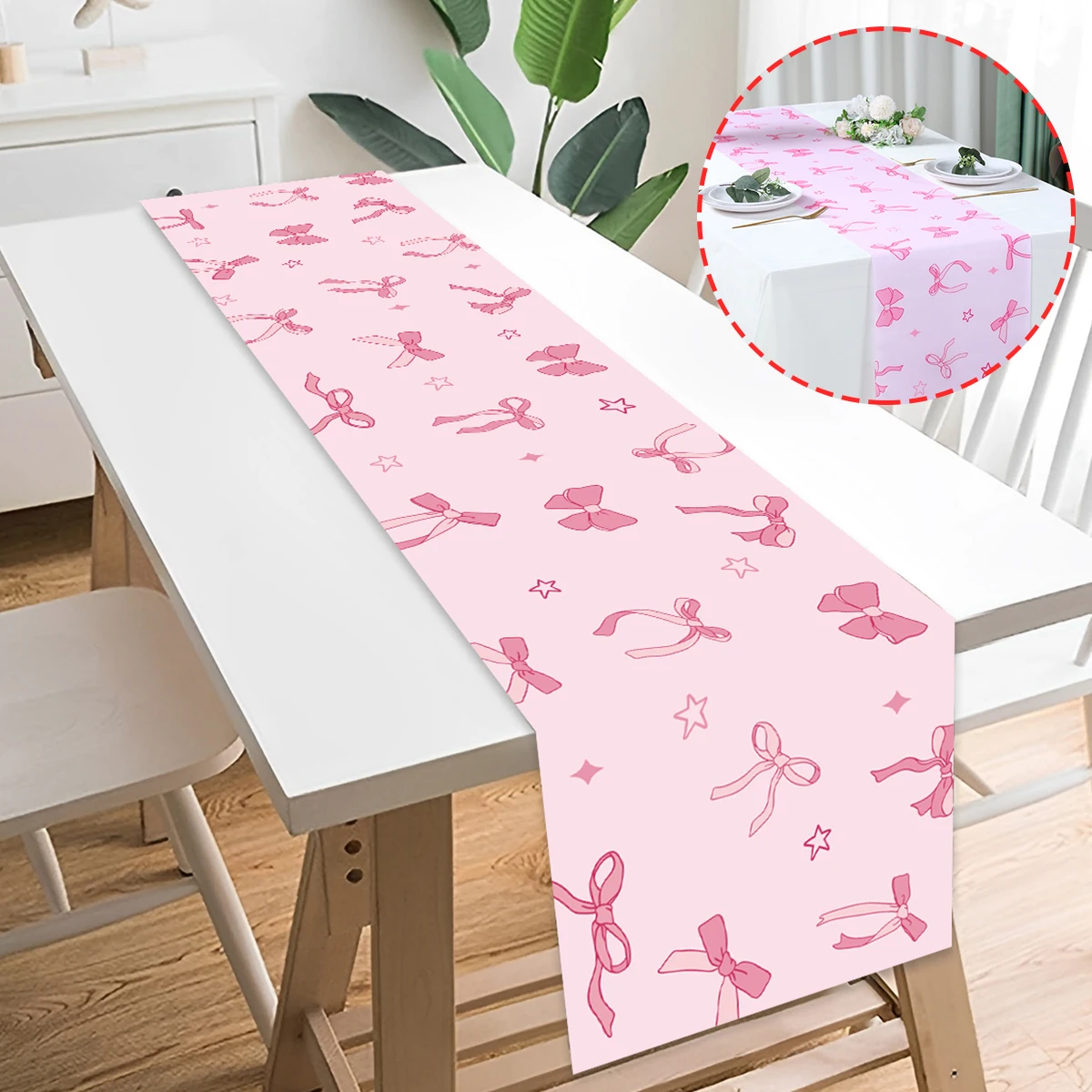 Pink Bow Polyester Table Runner Wedding Birthday Party Decoration Kids Girl Baby Shower Party Supplies Dining Table Cloth Cover 2