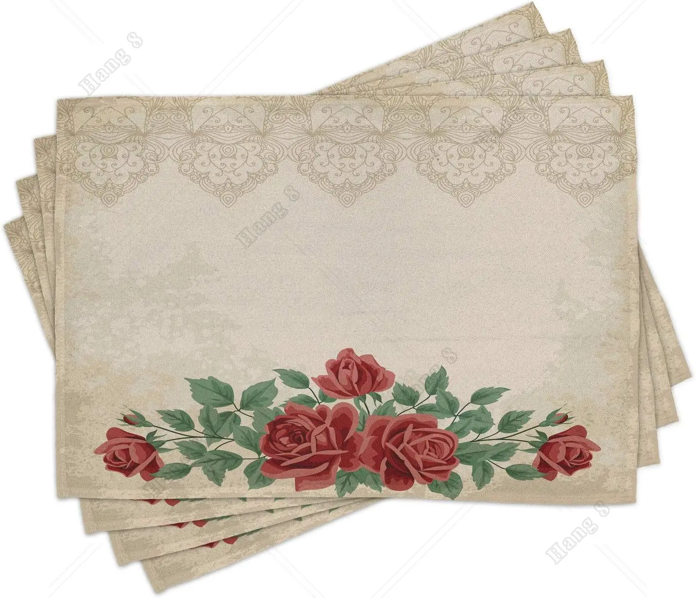 

Vintage Rose Place Mats Set of 4 Red Floral Dinning Room Afternoon Tea Washable Fabric Placemats for Dining Table 12x18 Inch