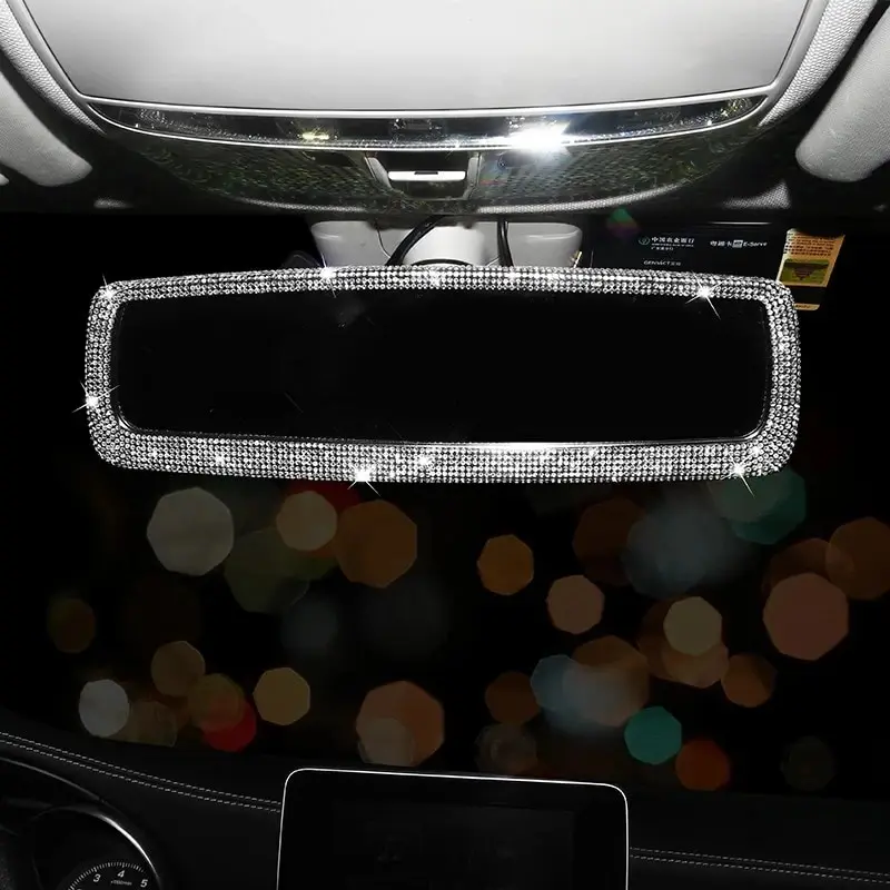 Rearview Mirror Car Rearview Mirror Decoration Set Creative Personality Cute Inlaid Artificial Diamond Reversing Mirror Decoration Supplies
